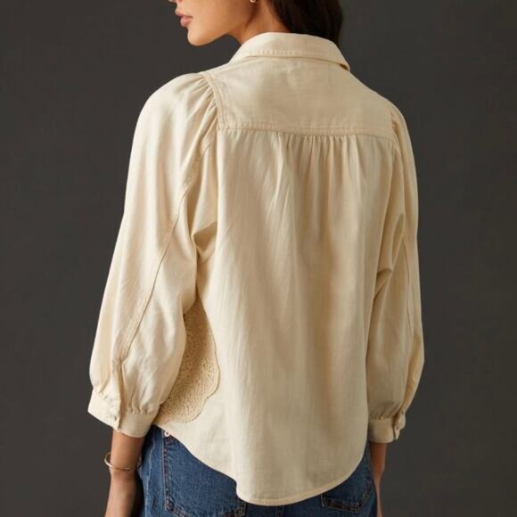 Pilcro NWT by Anthropologie Womens Eyelet Lace Buttondown Shirt Jacket Size 2X - Picture 9 of 13